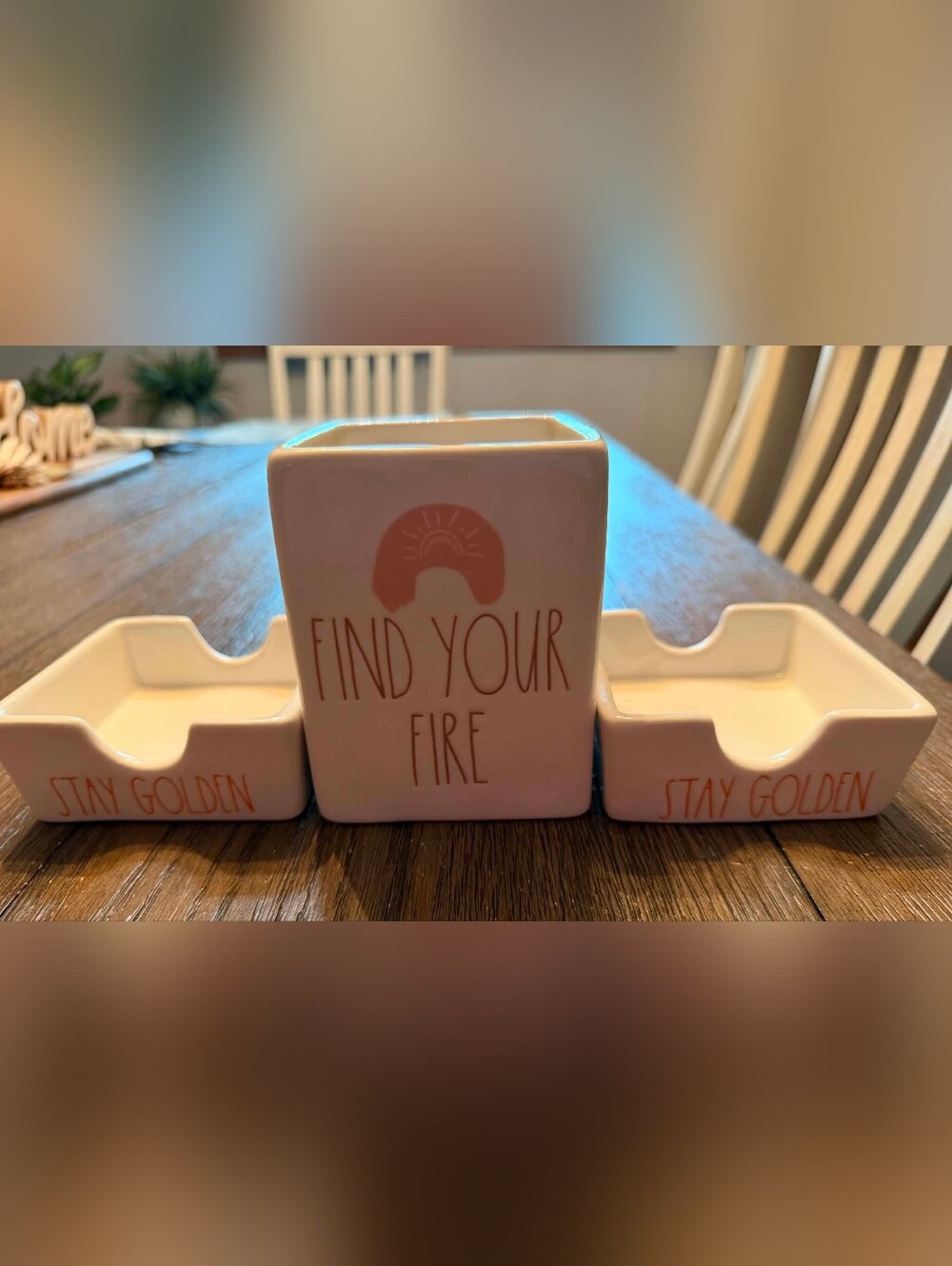NWT Rae Dunn "Find Your Fire, Stay Golden" Desk Organizer Set